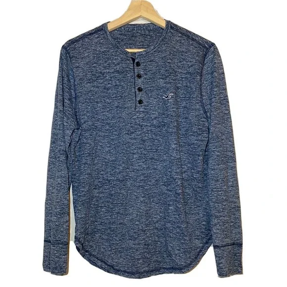 Hollister, Shirts, Hollister Henley Shirt Men Small Curved Hem Long  Sleeve Blue